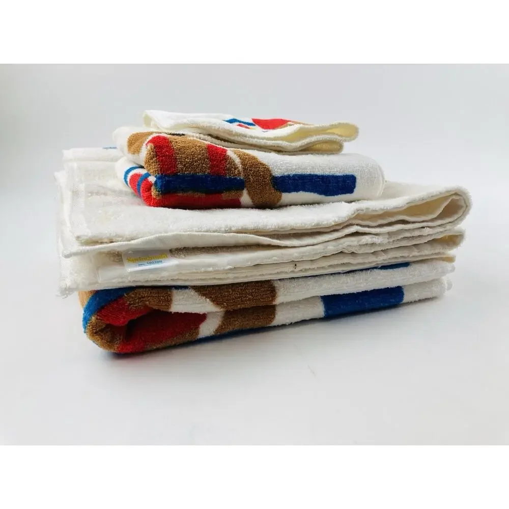 Vintage Springmaid Bear Birds Fence Towel Set Bath Hand & Wash Cloth Child Kid